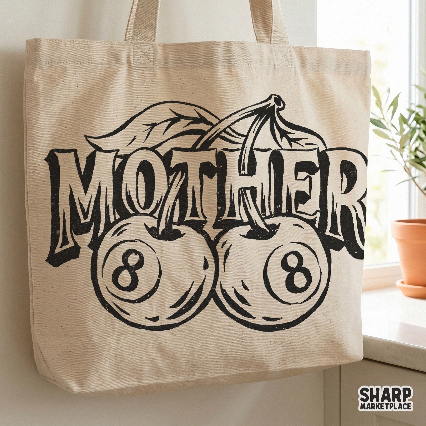 Retro Y2K tattoo flash style cherry 8 ball sublimation graphic for an edgy mom shirt design