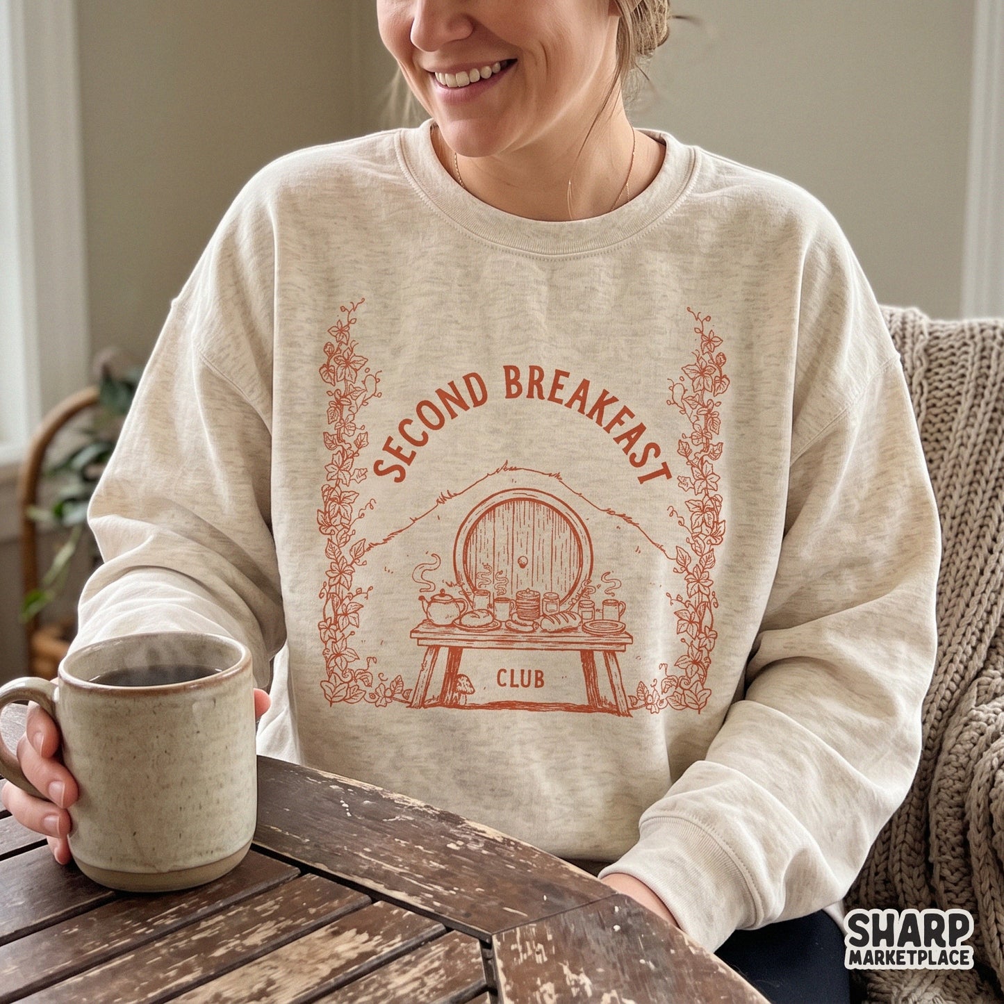 Cozy Second Breakfast Club retro PNG design for fantasy reader apparel and book lover gifts featuring autumn vibes