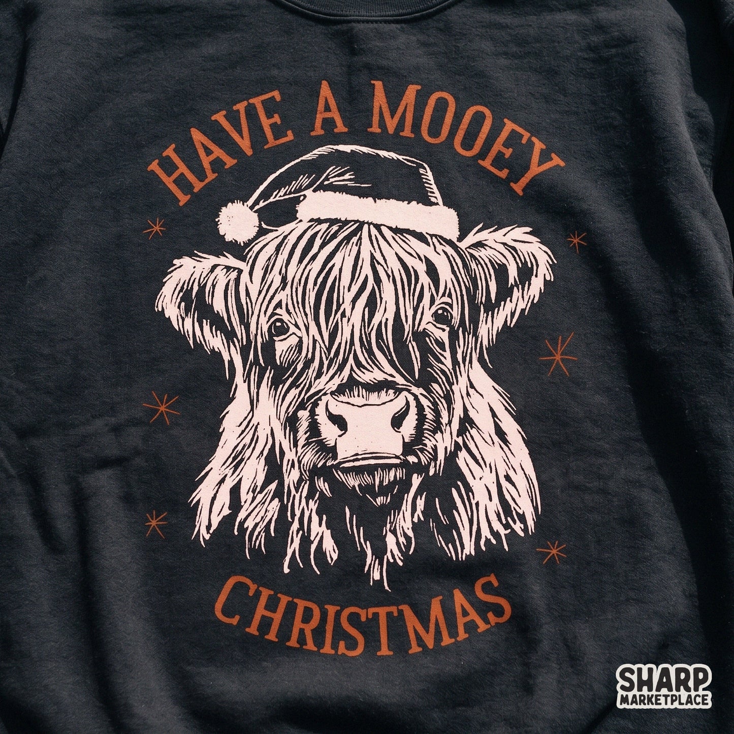 Funny retro highland cow wearing a Santa hat digital PNG for Christmas sublimation crafts
