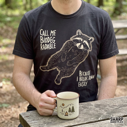 Funny call me biodegradable raccoon shirt design PNG for sarcastic animal meme sublimation and t-shirts