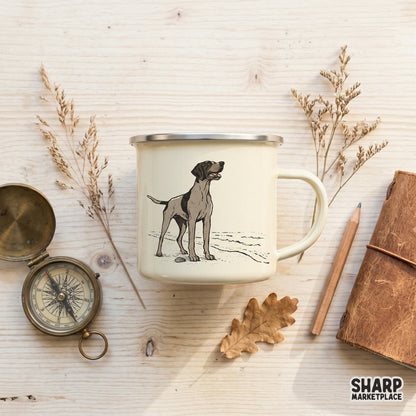 High-resolution digital illustration of a pointer dog on the beach, suitable for outdoor-themed apparel, stickers, and wall art.