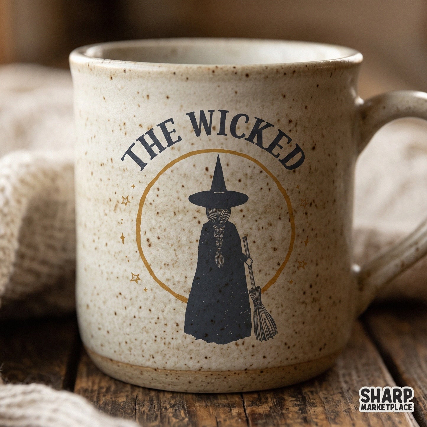 Retro wicked halloween witch riding a broomstick with stars and hocus pocus text for spooky season sublimation crafts