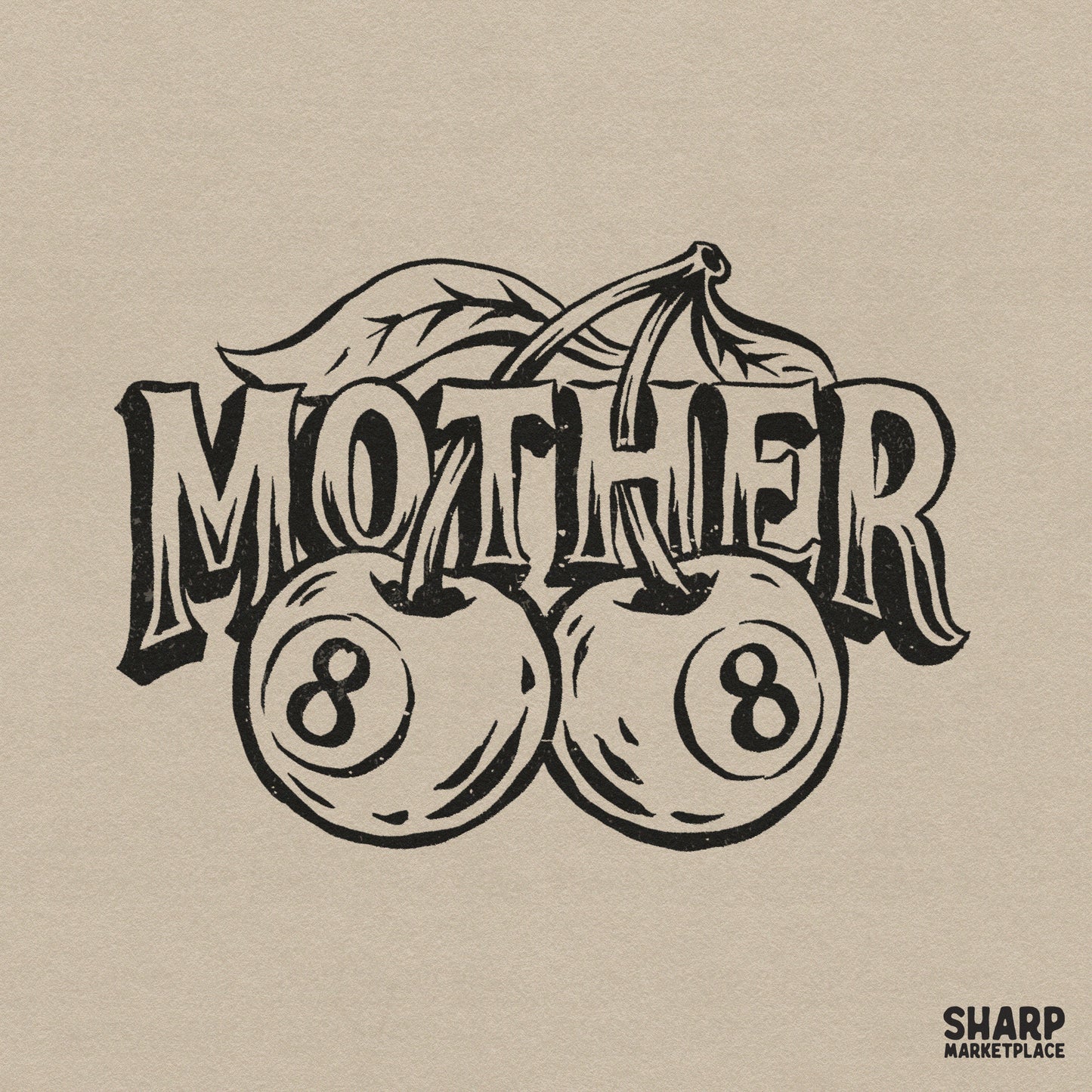 Retro Y2K tattoo flash style cherry 8 ball sublimation graphic for an edgy mom shirt