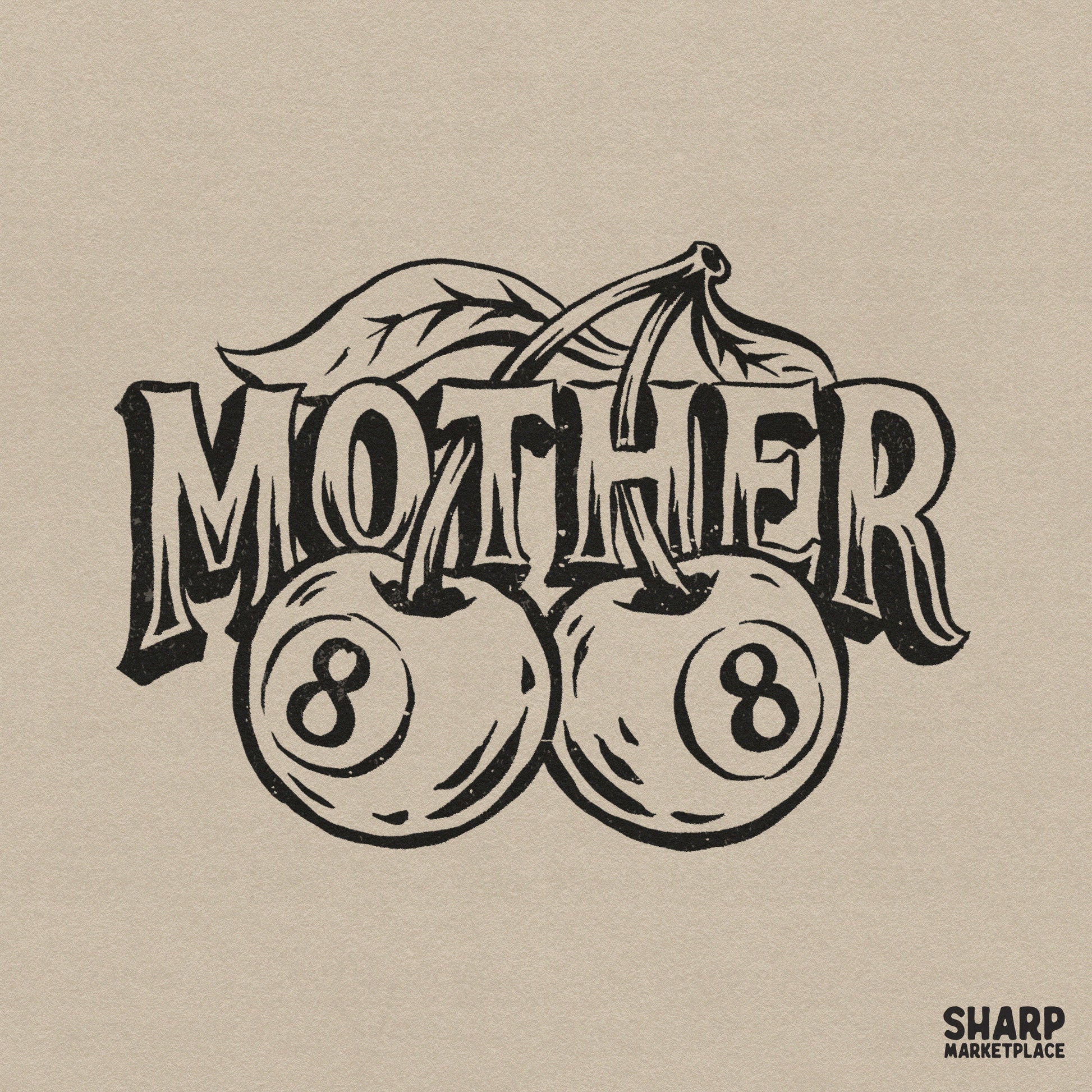 Retro Y2K tattoo flash style cherry 8 ball sublimation graphic for an edgy mom shirt