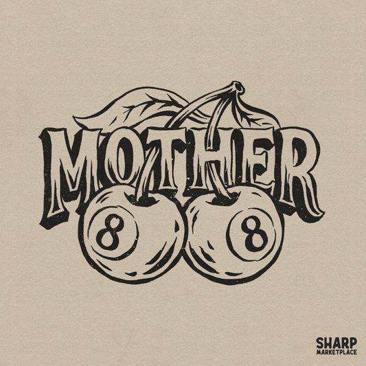 Retro Y2K tattoo flash style cherry 8 ball sublimation graphic for an edgy mom shirt