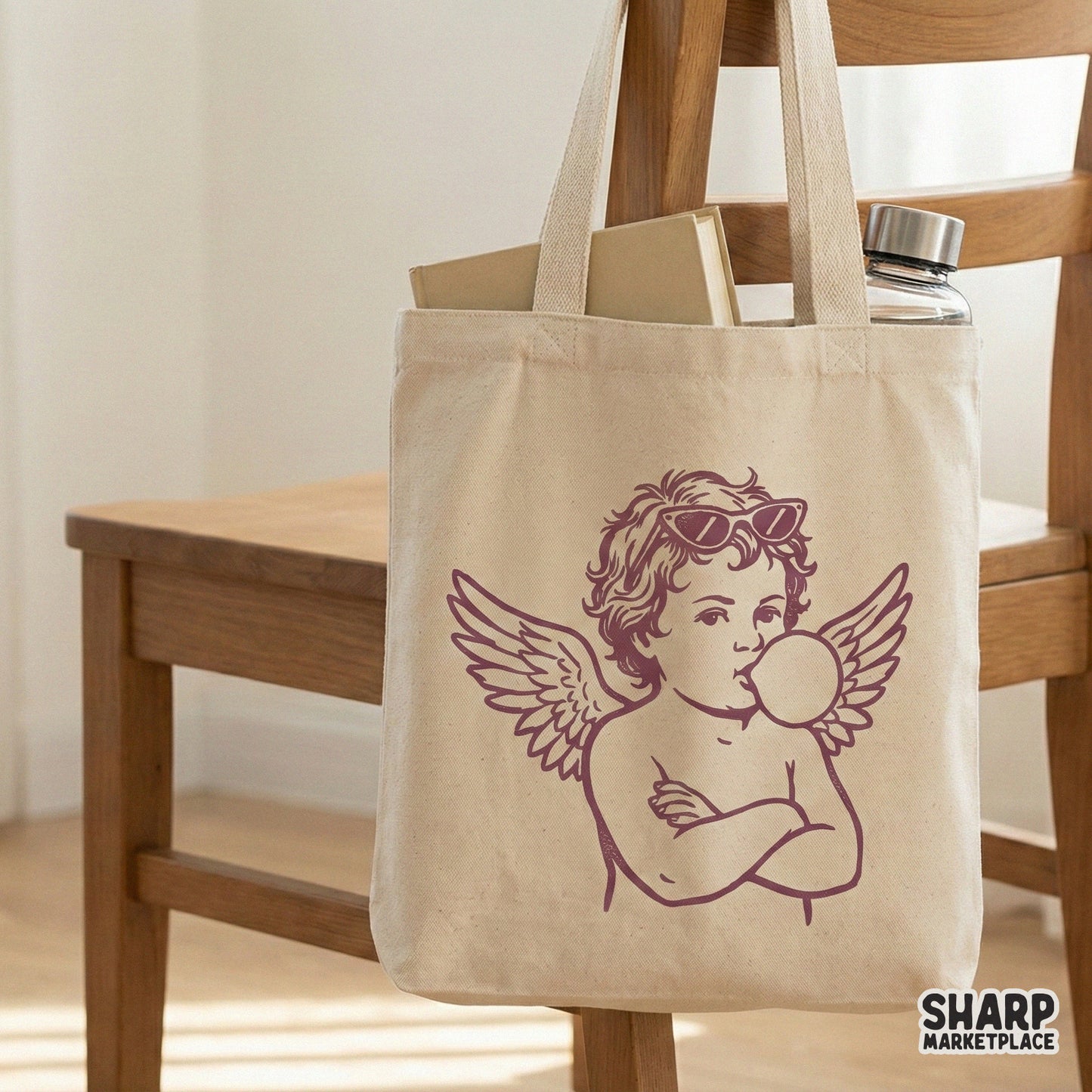 Cool Cherub Blowing Bubblegum Retro Angel PNG, Attitude Funny Angel