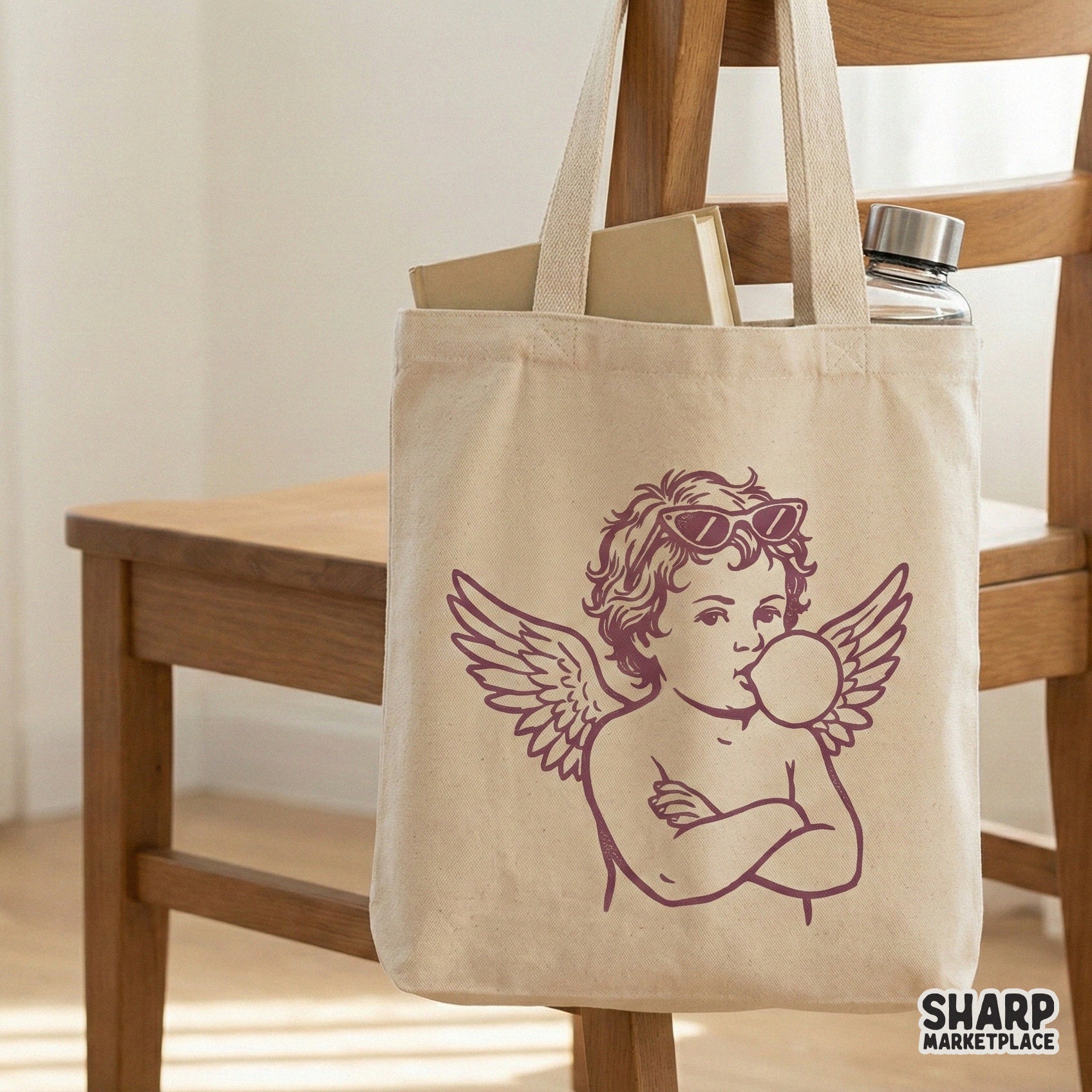 Cool Cherub Blowing Bubblegum Retro Angel PNG, Attitude Funny Angel