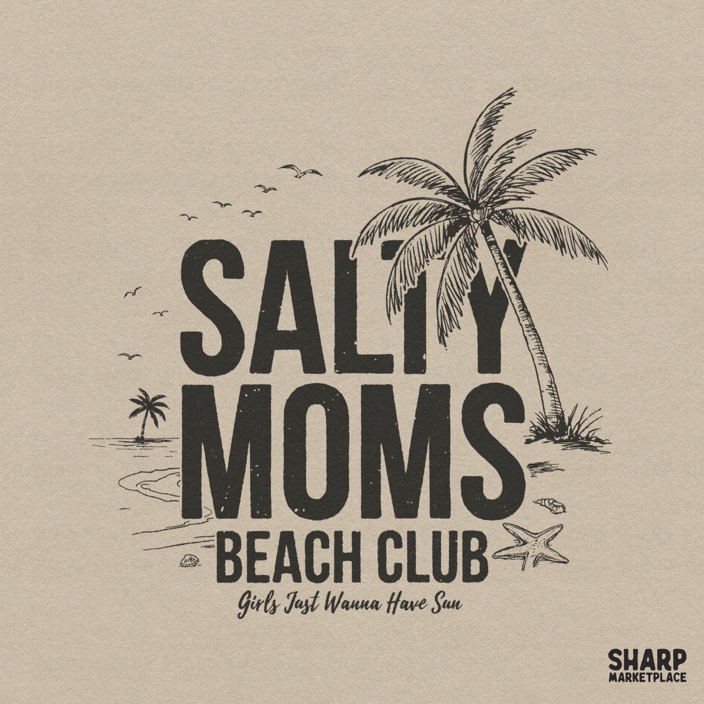 Trendy summer shirt sublimation design with a vintage palm tree graphic for a salty moms beach club vacation