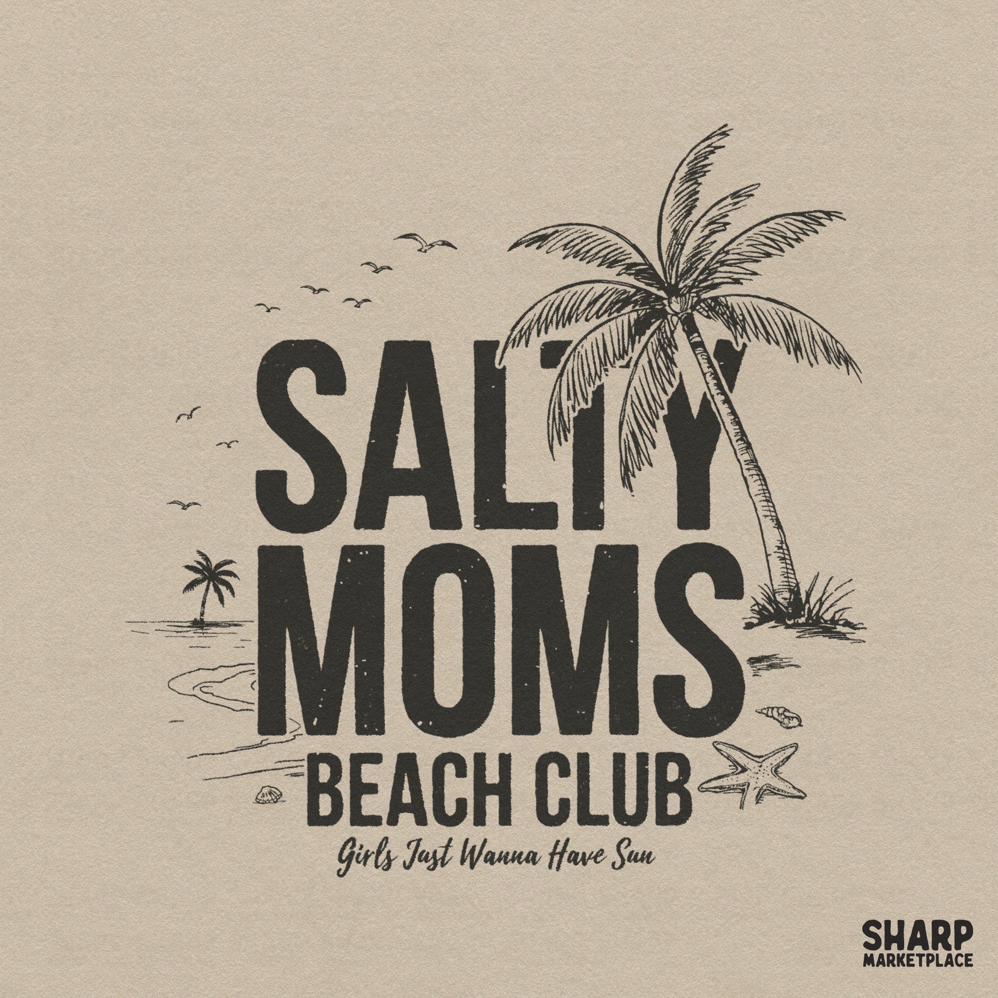 Trendy summer shirt sublimation design with a vintage palm tree graphic for a salty moms beach club vacation
