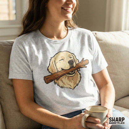 Golden Retriever With Stick PNG, Cute Dog Lover Shirt Design - 300 DPI