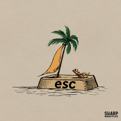 Esc Key Tropical Island Palm Tree Vacation, Retro Summer