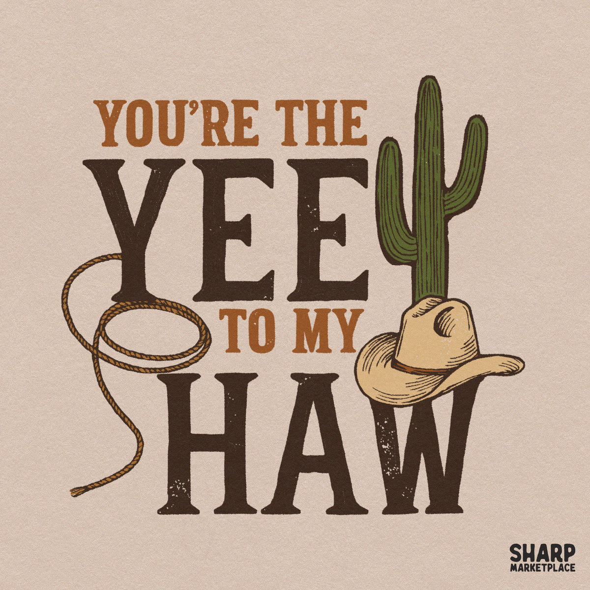 Funny retro western lovers PNG graphic featuring cowboy hat and cactus for sublimation t-shirt design