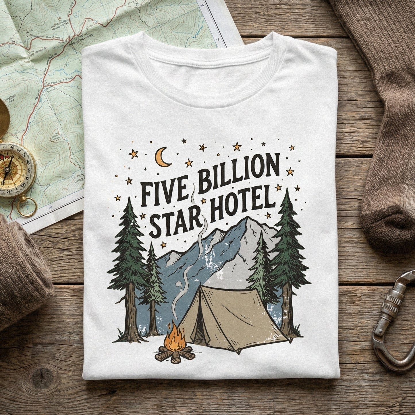 Rustic mountain and starry night camping design for digital download, suitable for sublimation transfers, posters, and personalized outdoor gear.