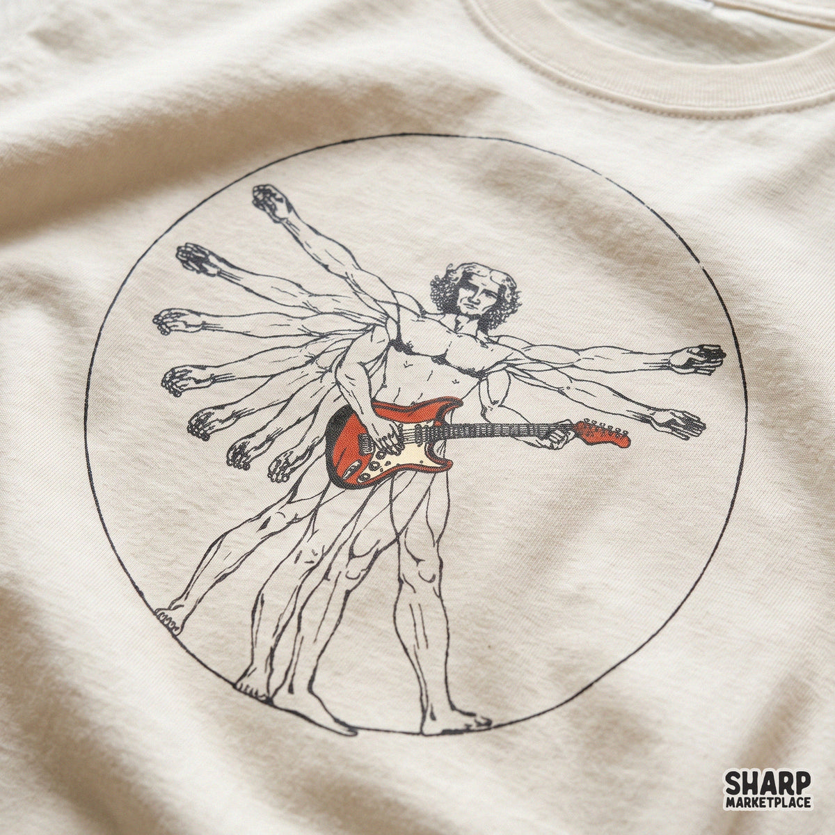 Vintage Vitruvian Guitarist Art, Leonardo Da Vinci Rock