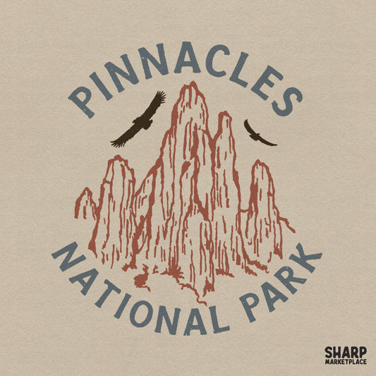 Vintage Pinnacles National Park condor graphic for retro camping shirts and outdoor hiking apparel designs