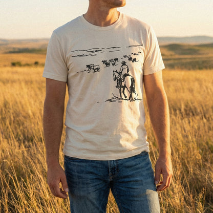 Cowboy Herding Cattle PNG, Western Cowboy Art - 300 DPI Design for T-Shirt