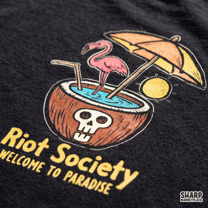 Trendy flamingo summer PNG graphic featuring a retro tropical coconut drink skull design for beach t-shirts