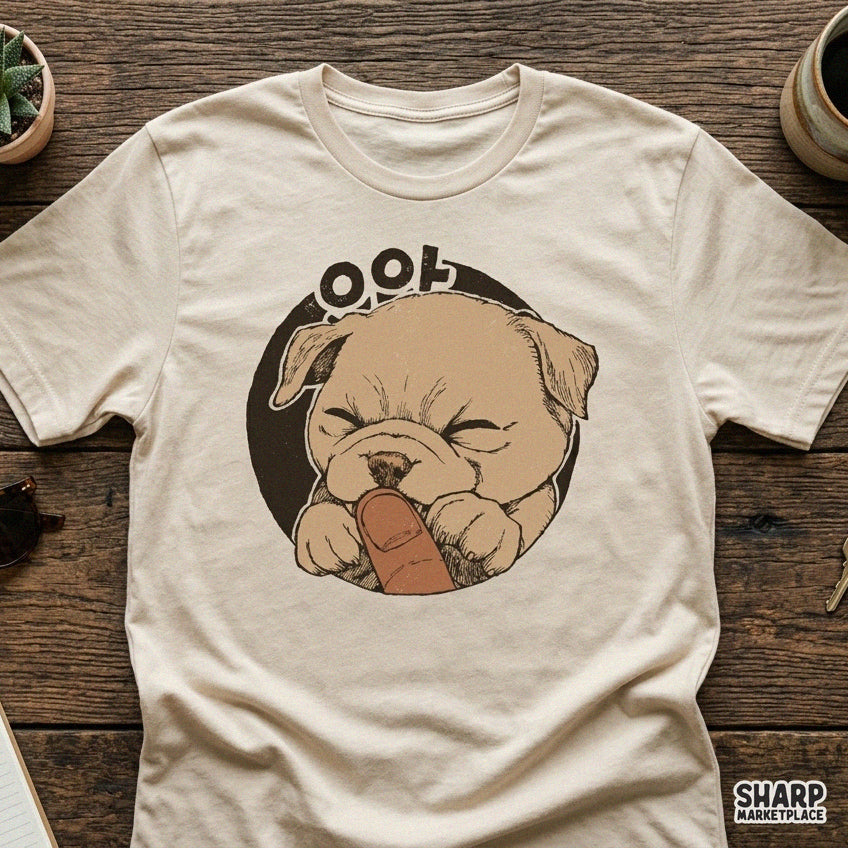 Cute Sleeping Puppy Biting Finger Funny Pet Owner Graphic
