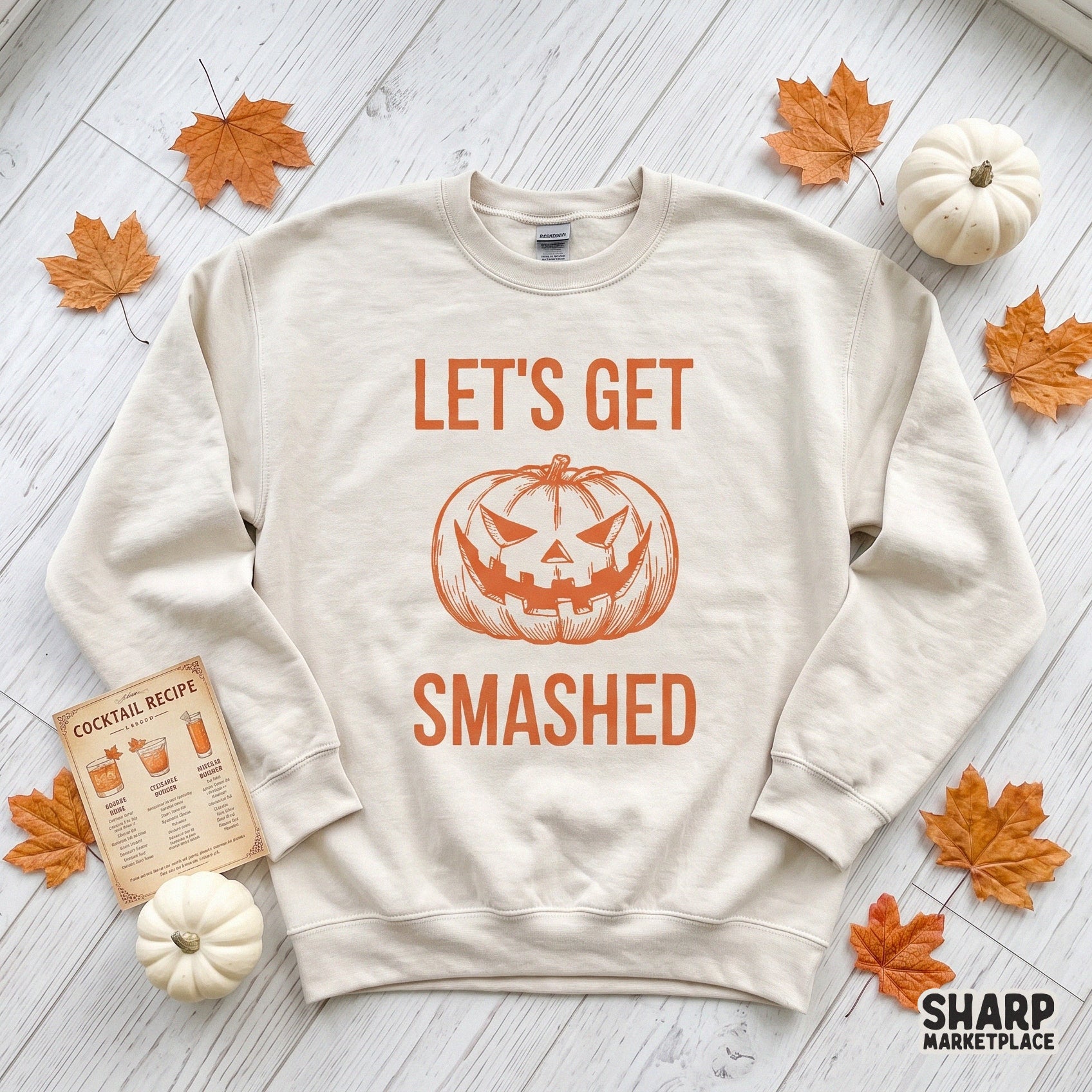 Funny Let's Get Smashed pumpkin sublimation design for sarcastic Halloween shirts and spooky season apparel DIY projects