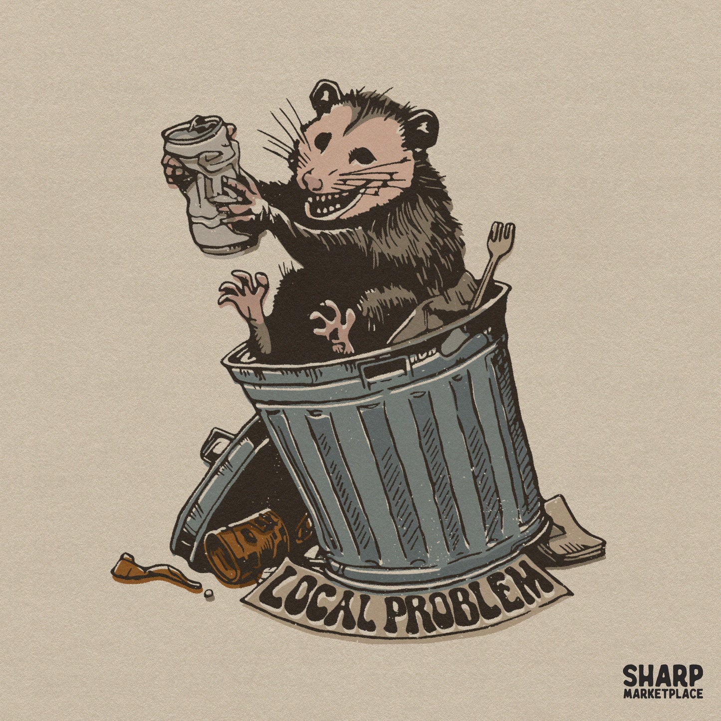 Funny retro kawaii trash panda opossum graphic for sarcastic t-shirt sublimation and digital download designs