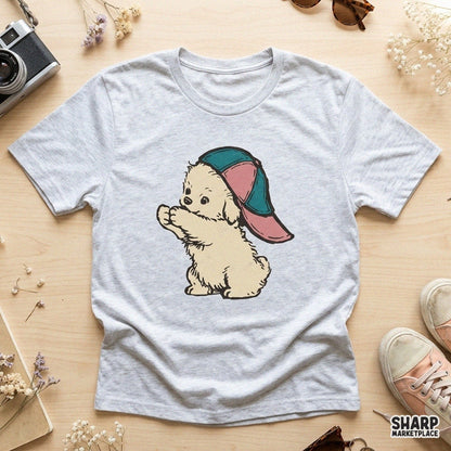 Cute Fluffy Puppy in Backward Cap Baseball PNG, Trendy PNG