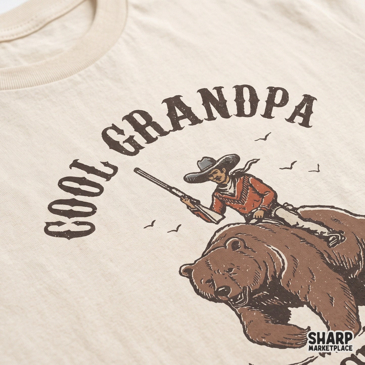 Retro cowboy riding a grizzly bear western Father's Day design for Cool Grandpa Club shirts and digital crafts