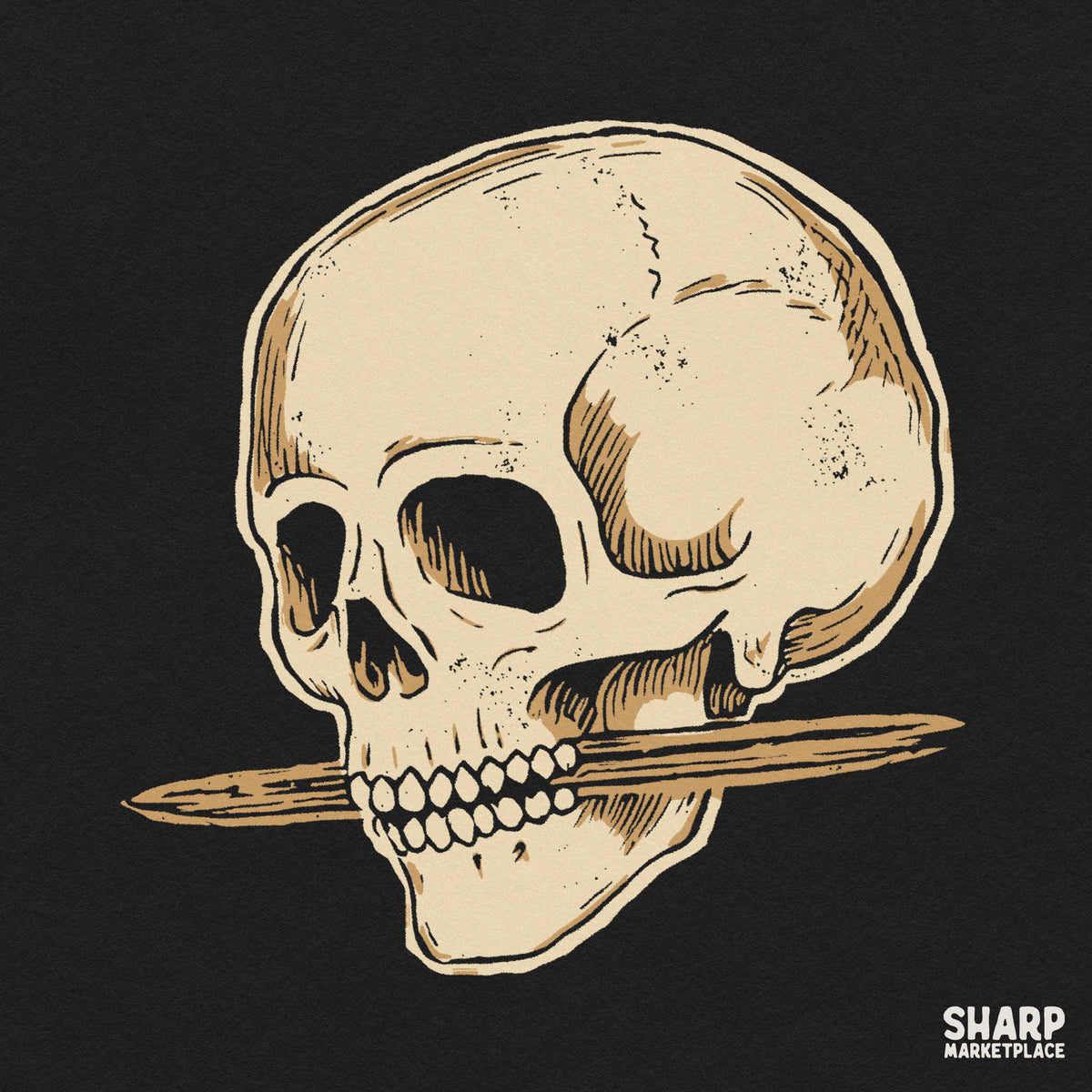 Gothic grunge skull holding a bone graphic design for Halloween spooky season sublimation shirt prints