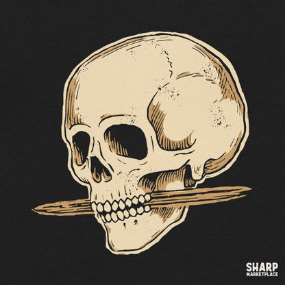 Gothic grunge skull holding a bone graphic design for Halloween spooky season sublimation shirt prints