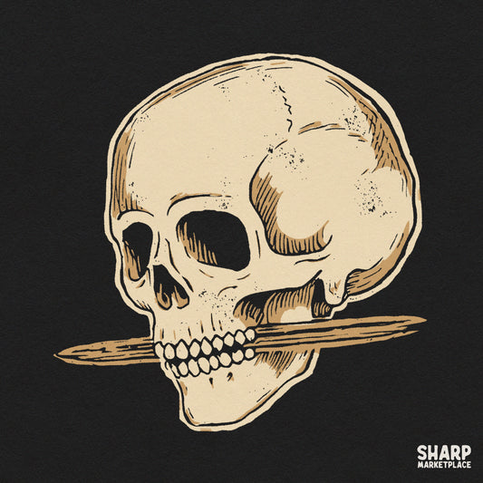 Gothic grunge skull holding a bone graphic design for Halloween spooky season sublimation shirt prints