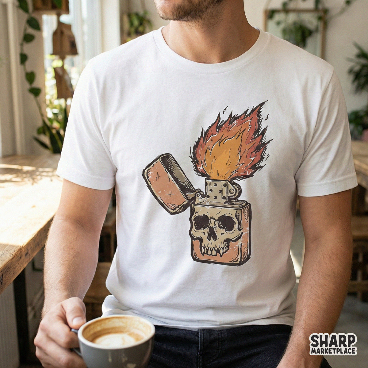 Skull Lighter PNG, Vintage Flame Clipart - 300 DPI Design for T-Shirt