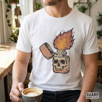 Skull Lighter PNG, Vintage Flame Clipart - 300 DPI Design for T-Shirt
