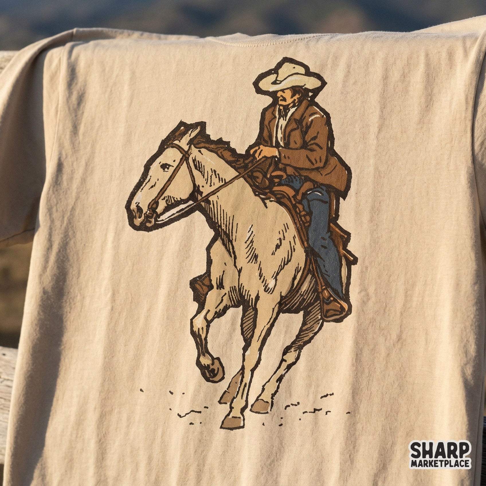 High-resolution vintage cowboy rider artwork, ideal for creating custom country apparel, heat transfers, and rustic home decor projects.