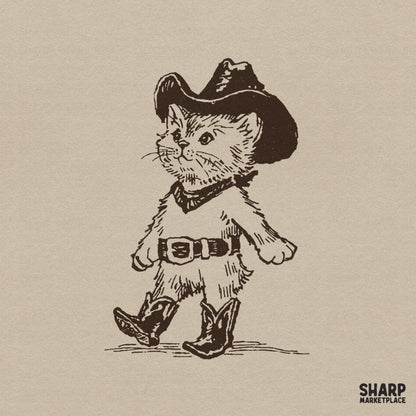 Retro cowboy kitten wearing boots and a hat western PNG illustration for sublimation shirts and funny cat lover gifts