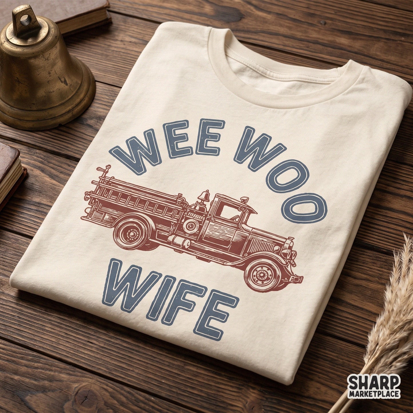 Retro firefighter wife and fire engine sublimation design for funny mom t-shirts and tumblers