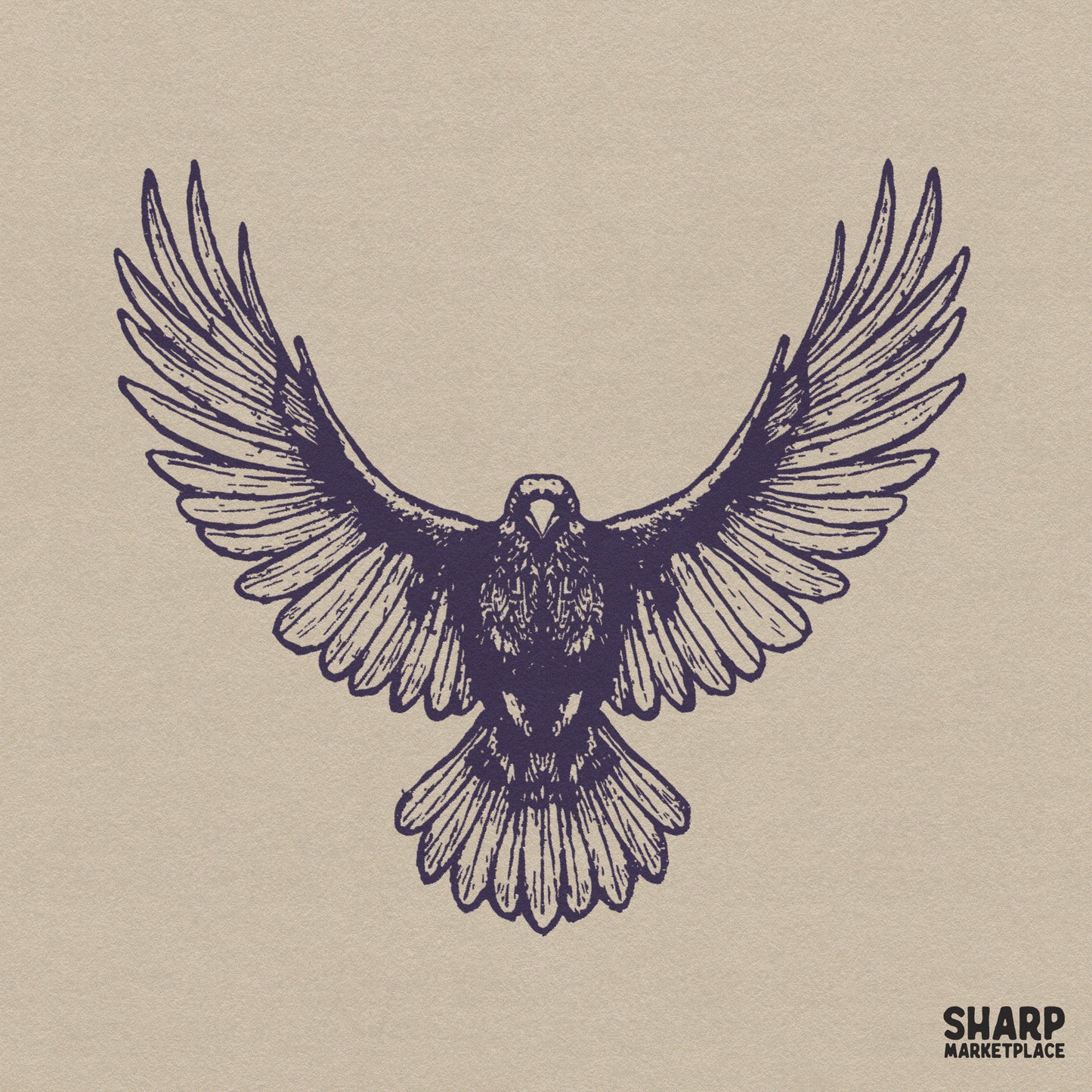 Retro flying raven with spread wings spooky season Halloween graphic for trendy sublimation shirts and apparel designs