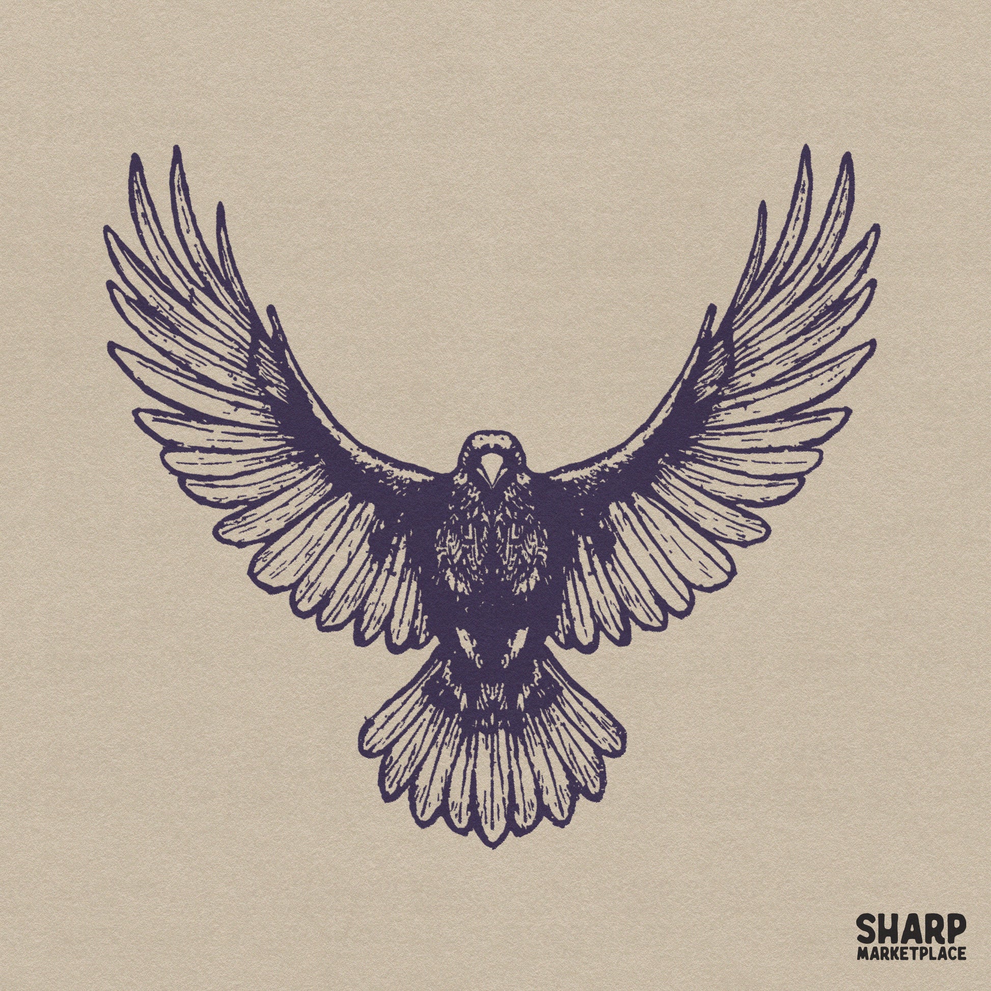 Retro flying raven with spread wings spooky season Halloween graphic for trendy sublimation shirts and apparel designs
