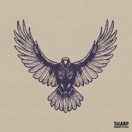 Retro flying raven with spread wings spooky season Halloween graphic for trendy sublimation shirts and apparel designs