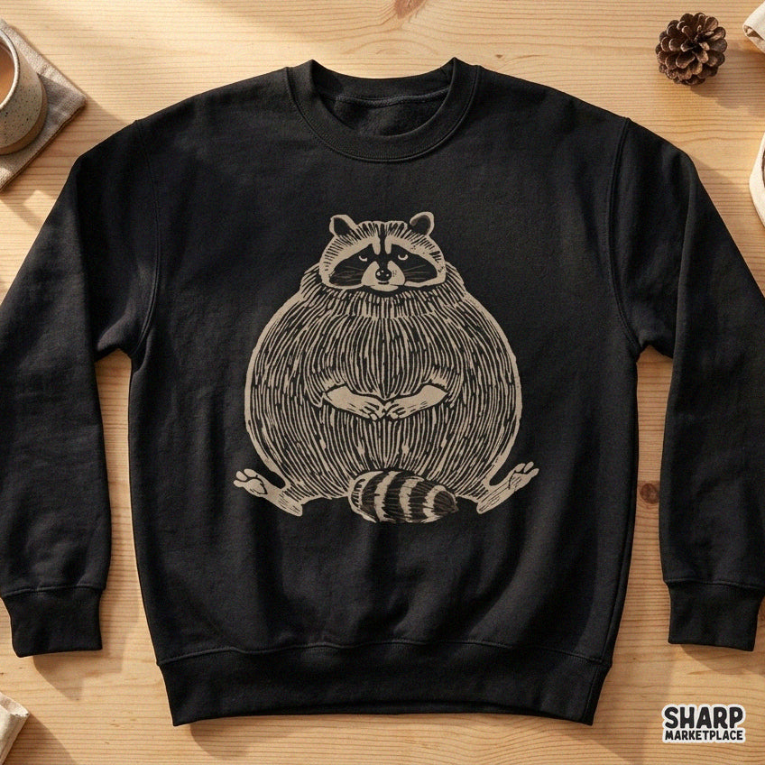 Chubby Fat Raccoon Linocut Woodcut Illustration Trendy PNG