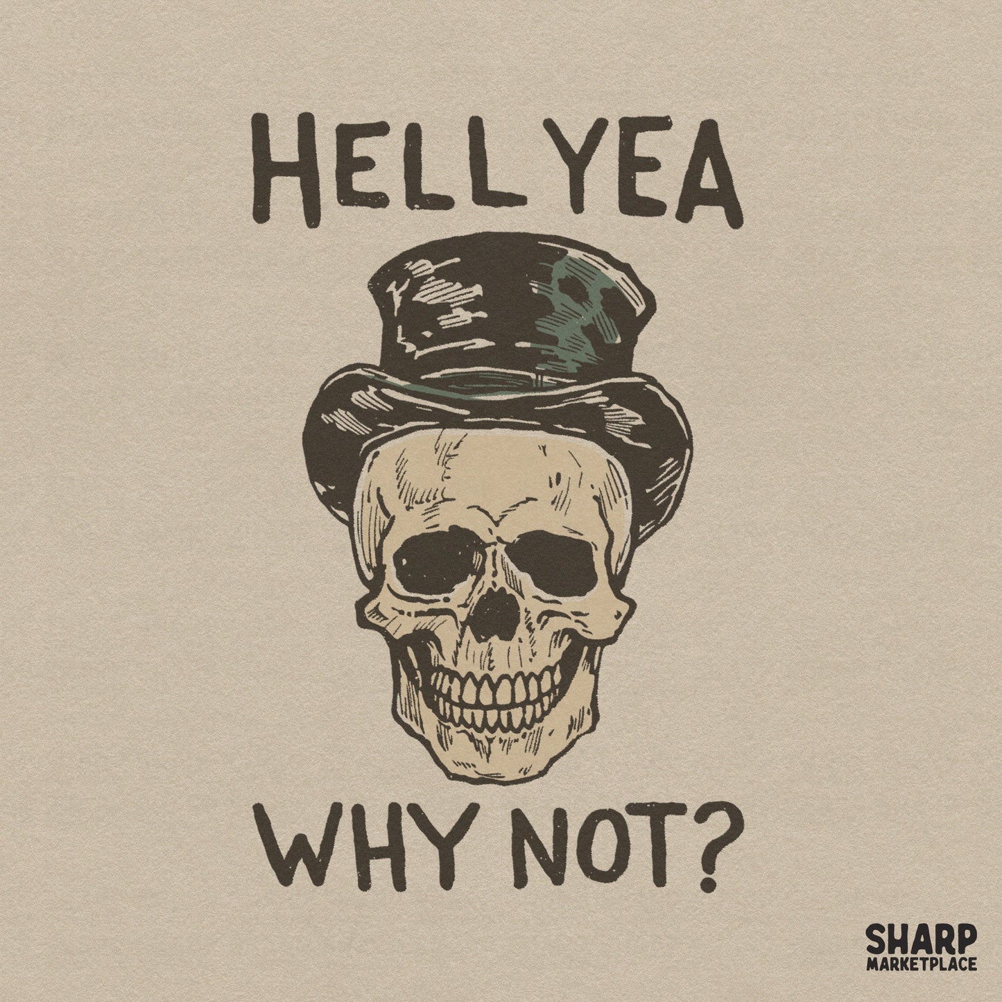 Sarcastic skull wearing a top hat in a retro gothic humor style for Halloween shirts and spooky season crafts