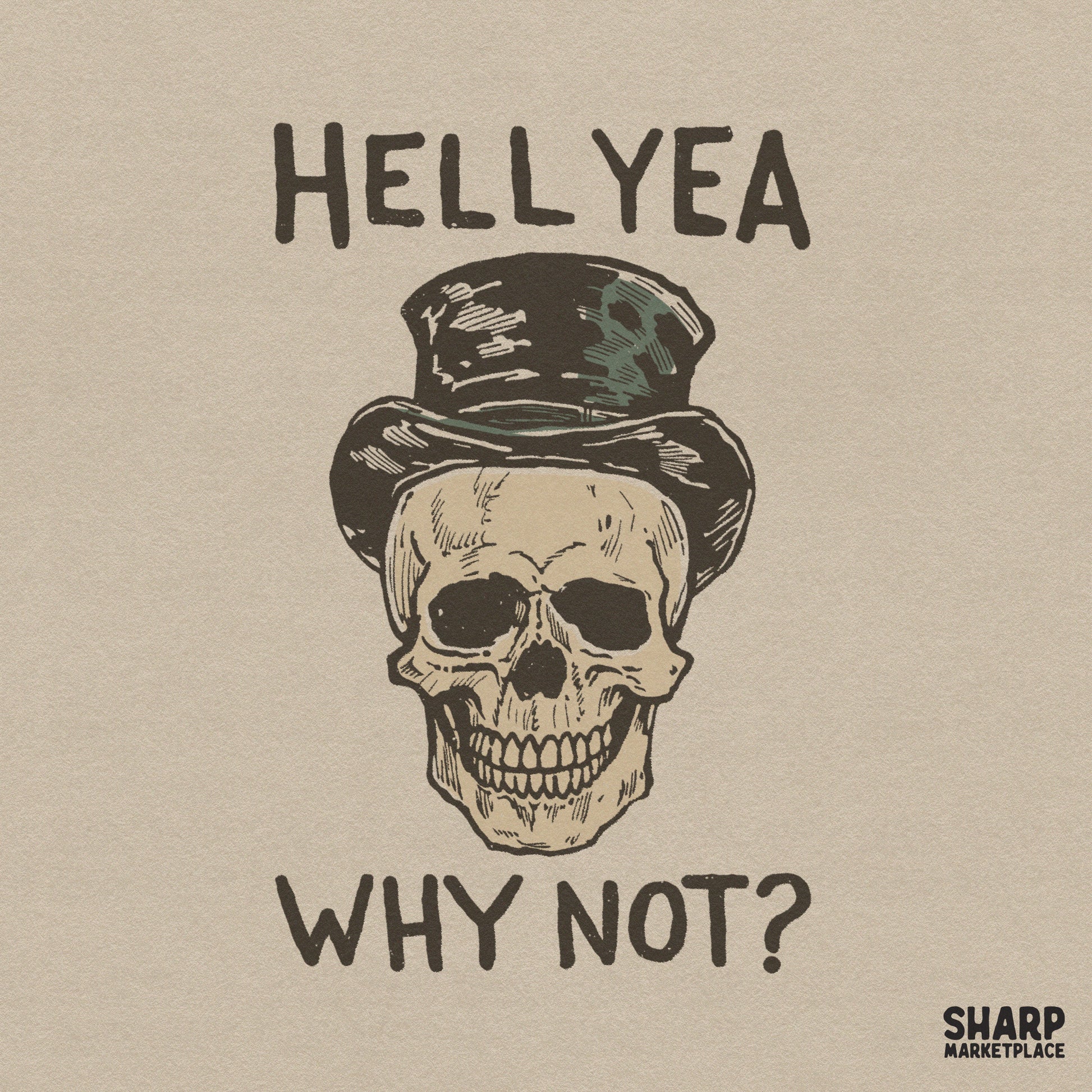 Sarcastic skull wearing a top hat in a retro gothic humor style for Halloween shirts and spooky season crafts