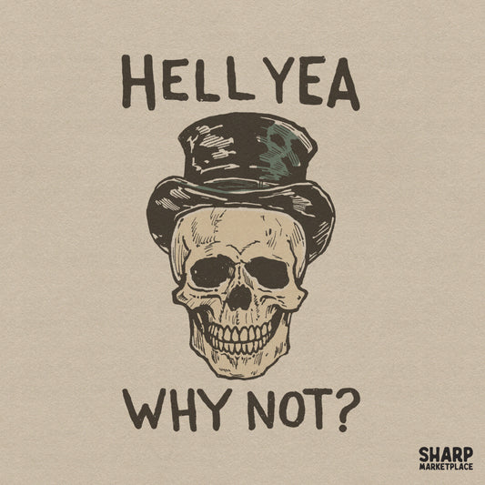 Sarcastic skull wearing a top hat in a retro gothic humor style for Halloween shirts and spooky season crafts
