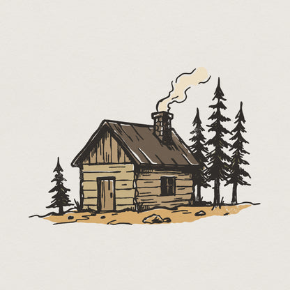 Rustic Cabin PNG, Hand Drawn Forest House - 300 DPI Design for T-Shirt