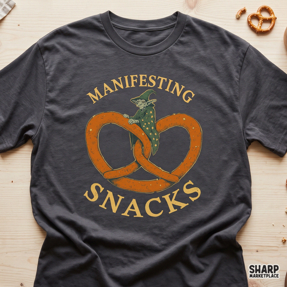 Manifesting Snacks Pretzel Wizard Art, Trendy Funny Goblin