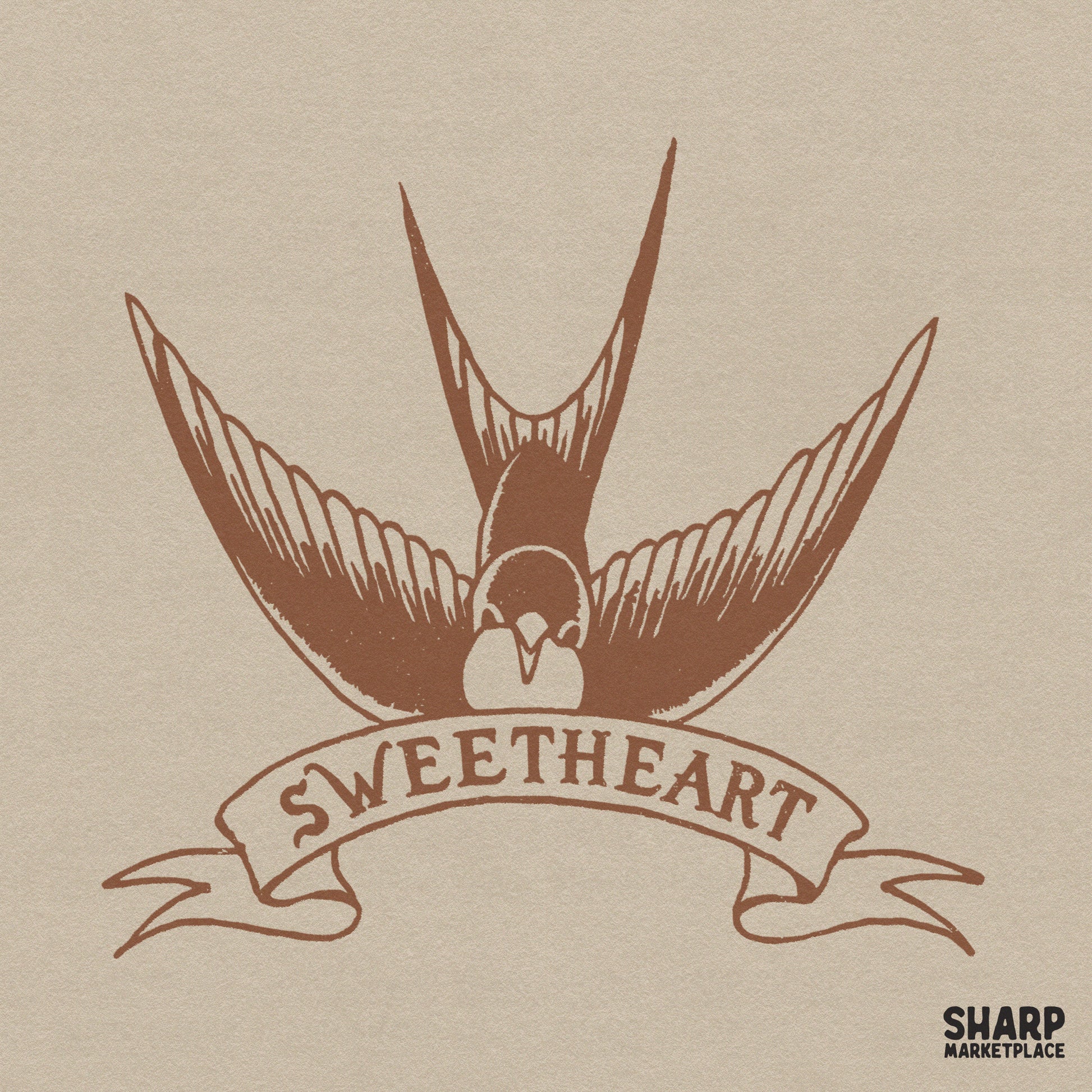 Traditional tattoo style sweetheart swallow bird PNG for vintage Valentine's Day sublimation and retro apparel designs