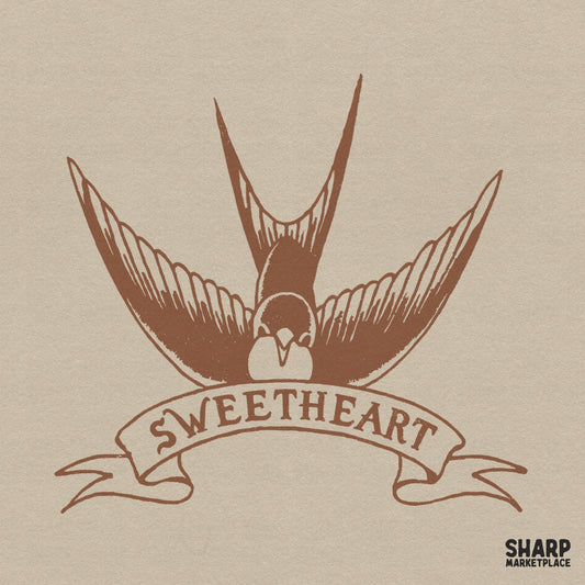 Traditional tattoo style sweetheart swallow bird PNG for vintage Valentine's Day sublimation and retro apparel designs