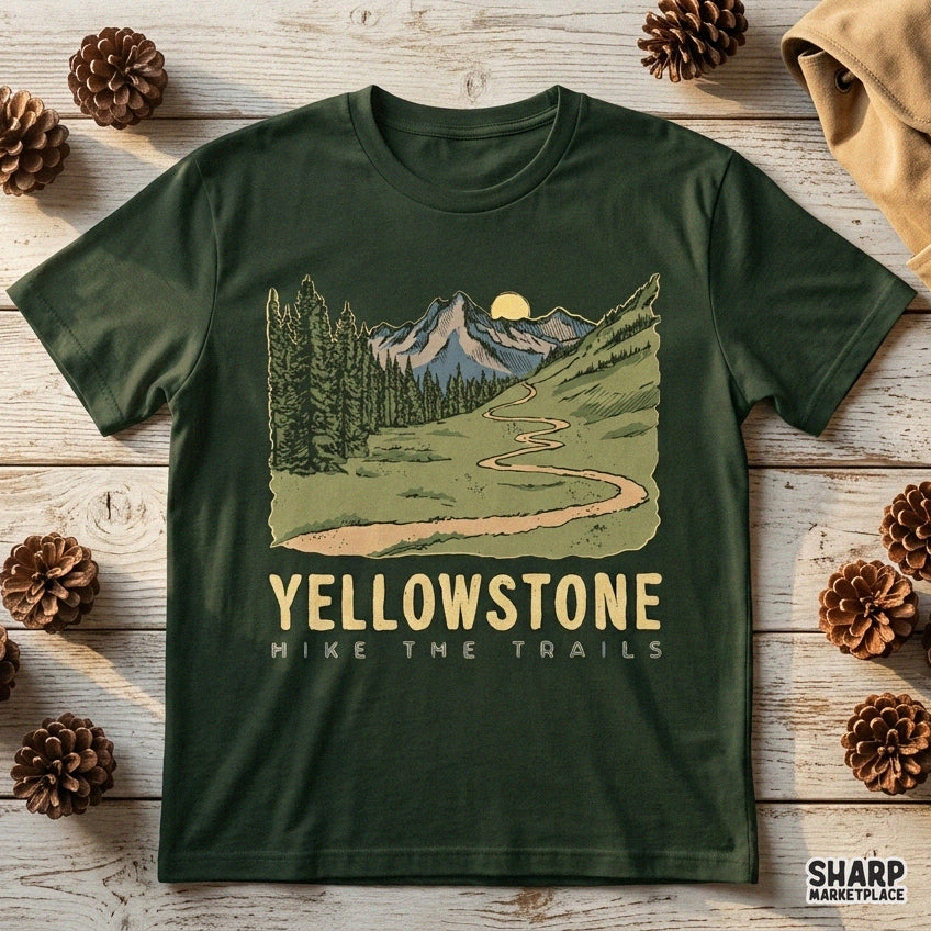 Vintage Yellowstone national park outdoor mountain landscape design for camping t-shirts and apparel PNG