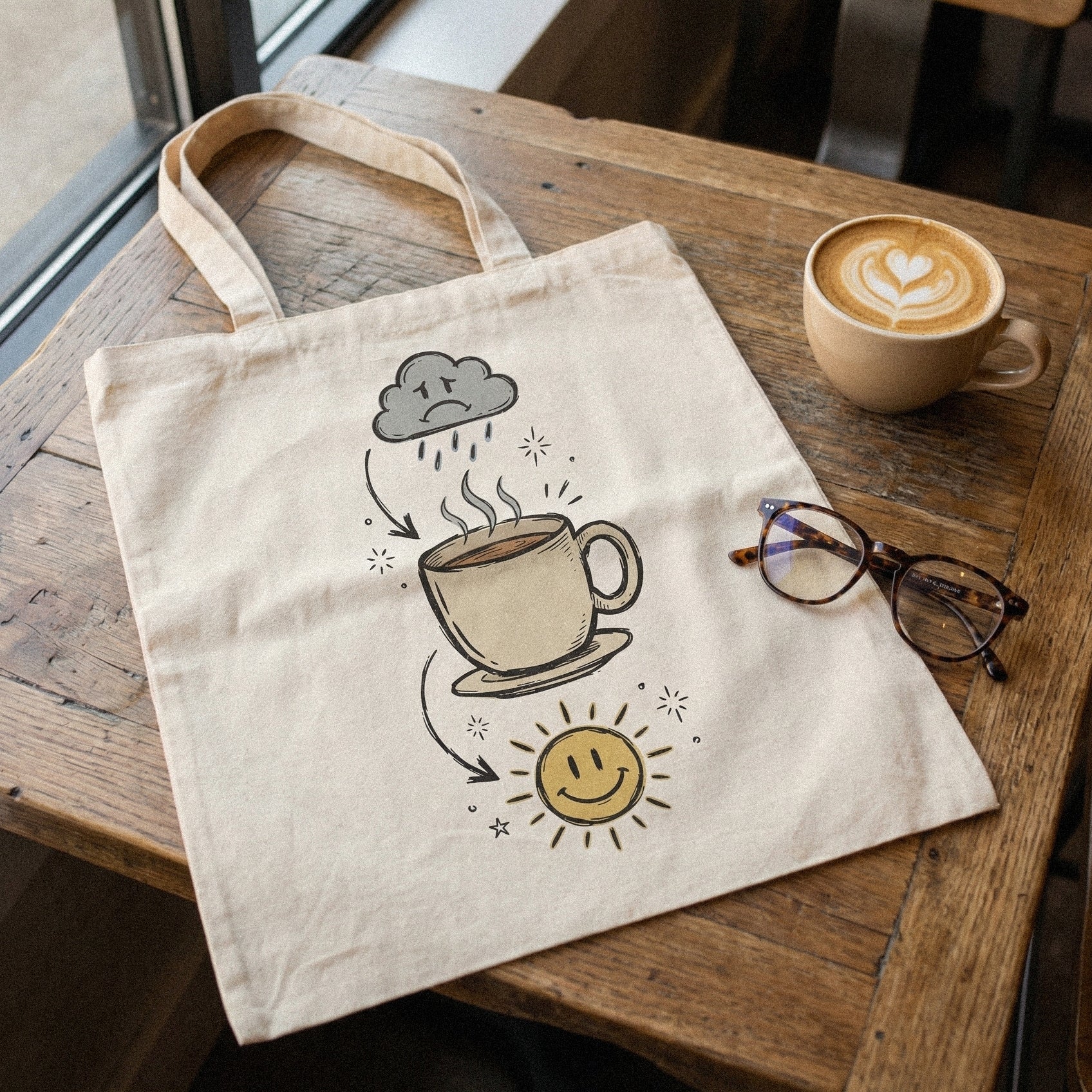 Coffee Brings Sunshine PNG, Rainy Mood to Happy Day - 300 DPI Design for