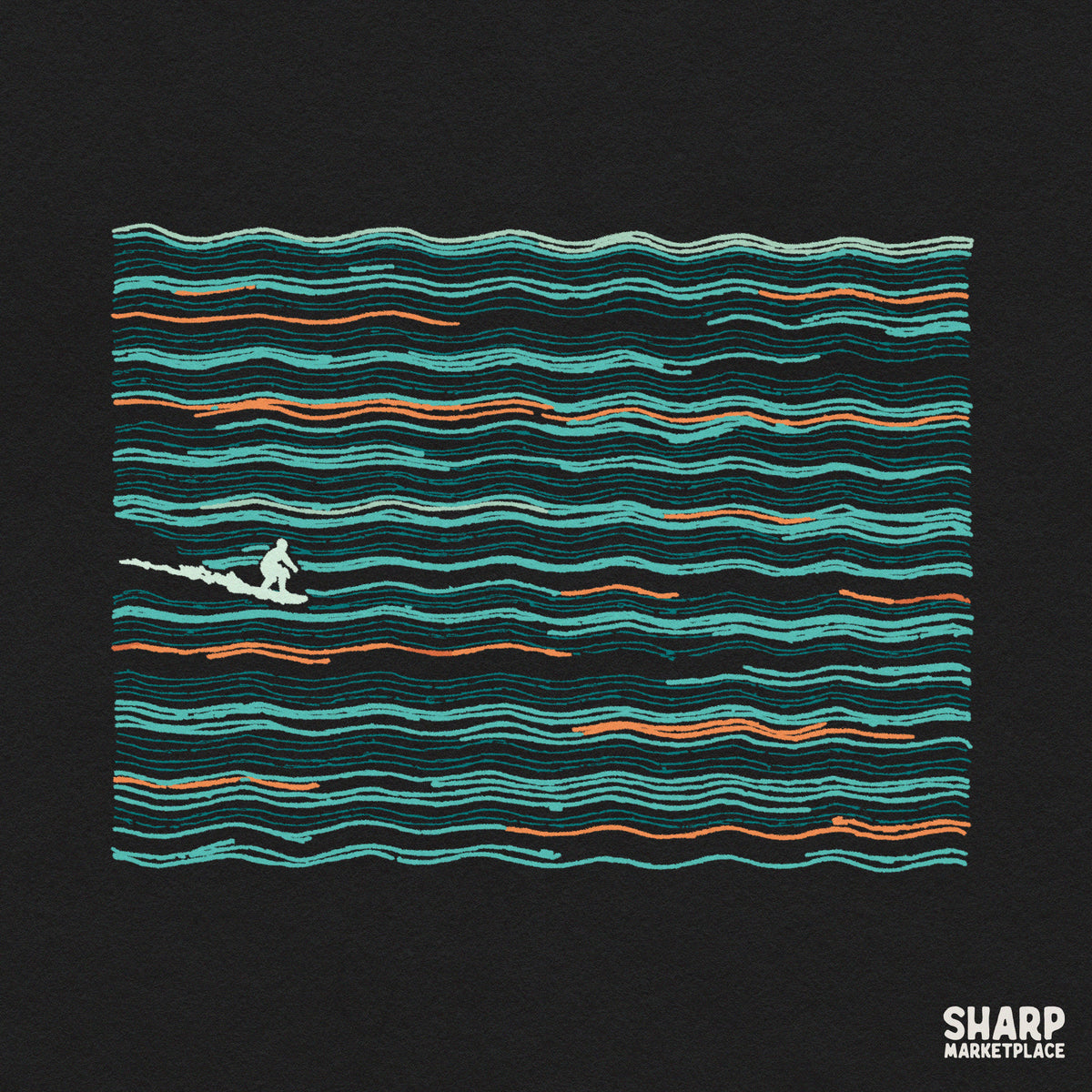 Abstract surfer riding ocean waves minimalist line art aesthetic digital download for trendy summer shirts and beach decor