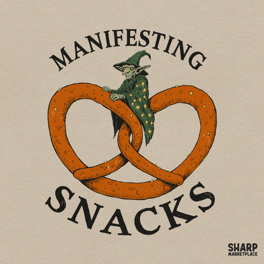 Manifesting Snacks Pretzel Wizard Art, Trendy Funny Goblin