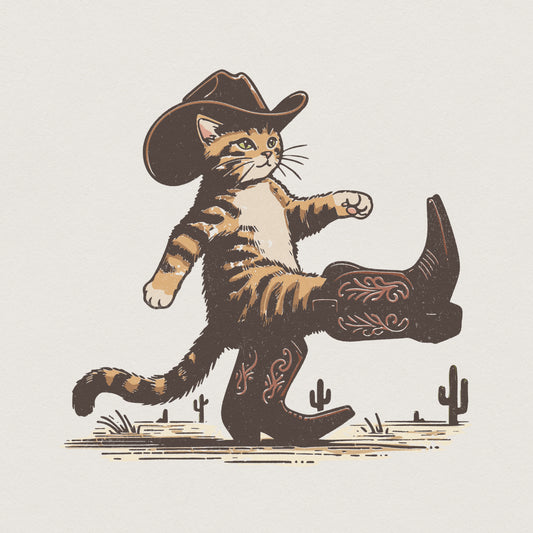Cowboy Cat PNG, Cute Western Kitty - 300 DPI Design for T-Shirt